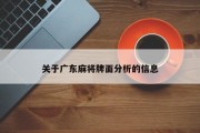 关于广东麻将牌面分析的信息